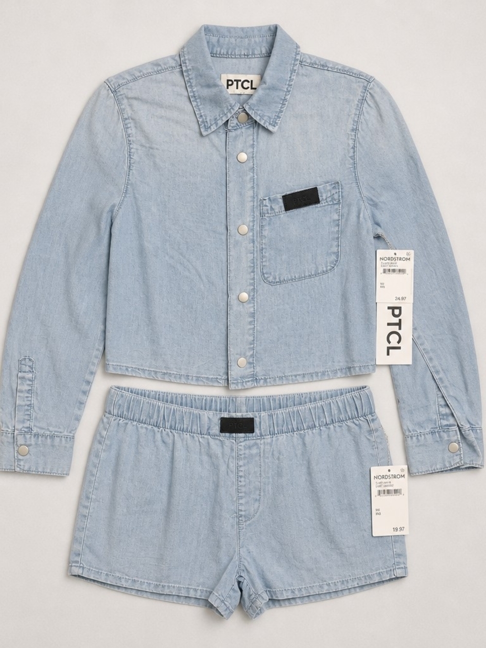 PTCL Light Wash Denim Crop Jacket & Shorts Set